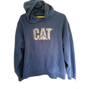 Caterpillar CAT Heavyweight Hoodie XXL Navy Blue Embroidered Logo Pullover